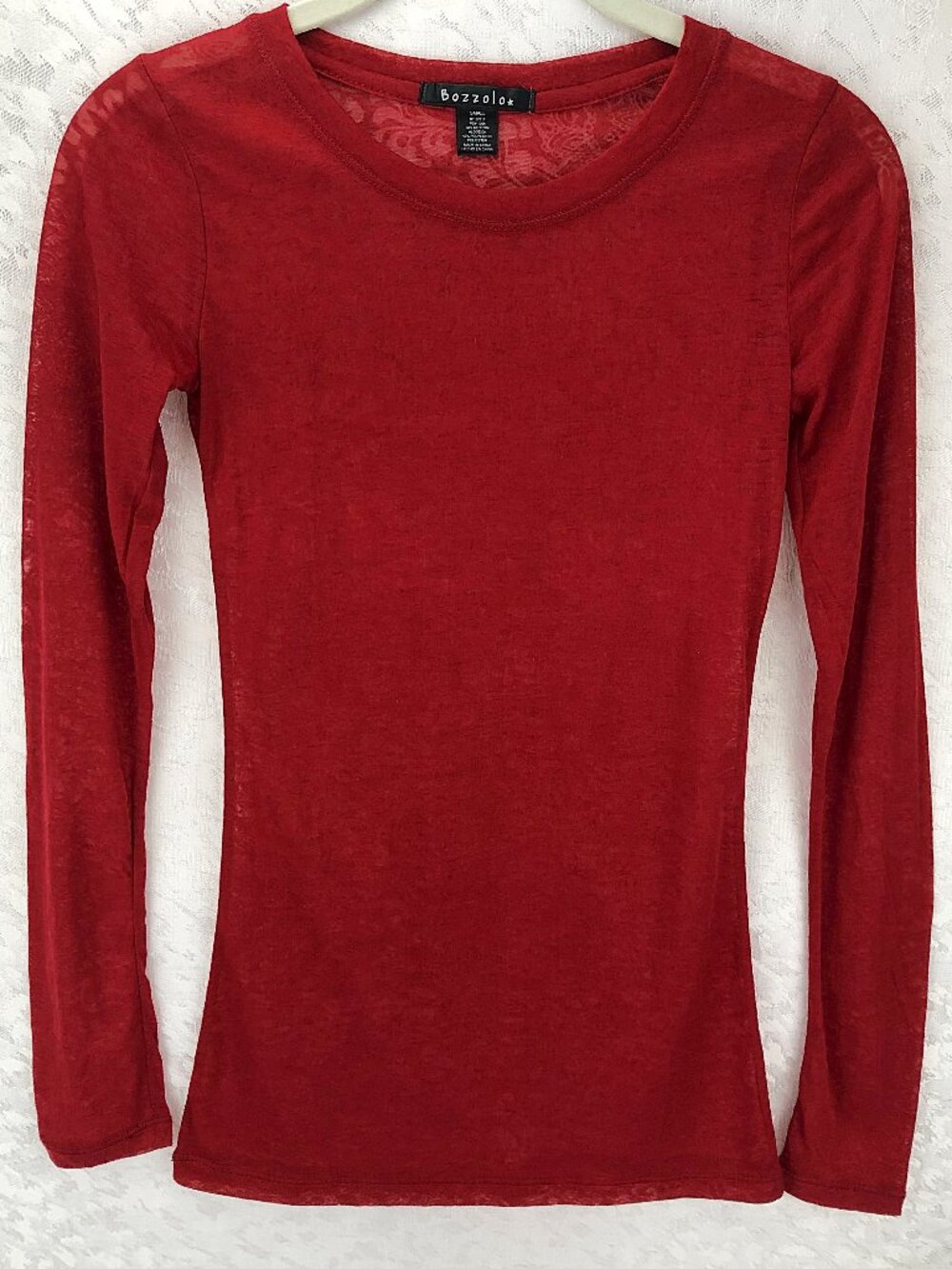 Bozzolo Red Sheer Floral Mesh Sexy Fitted Long Sleeve Stretch Top Size S NWT